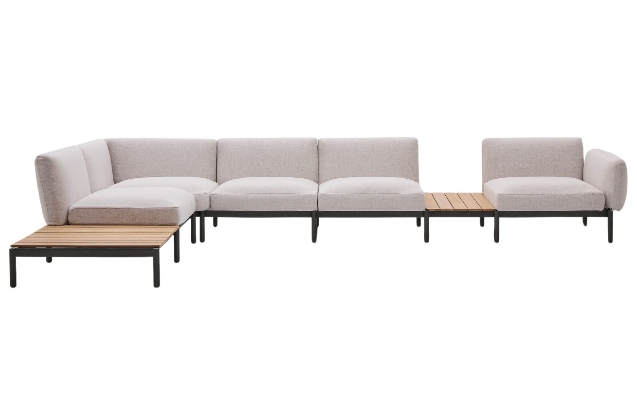 Béžová rohová zahradní pohovka se stolky Kave Home Sorells 446 cm