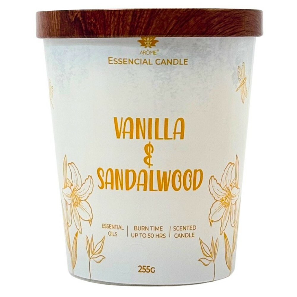 Arome Svíčka ve skle s kovovým víčkem 255g Vanilla & Sandalwood