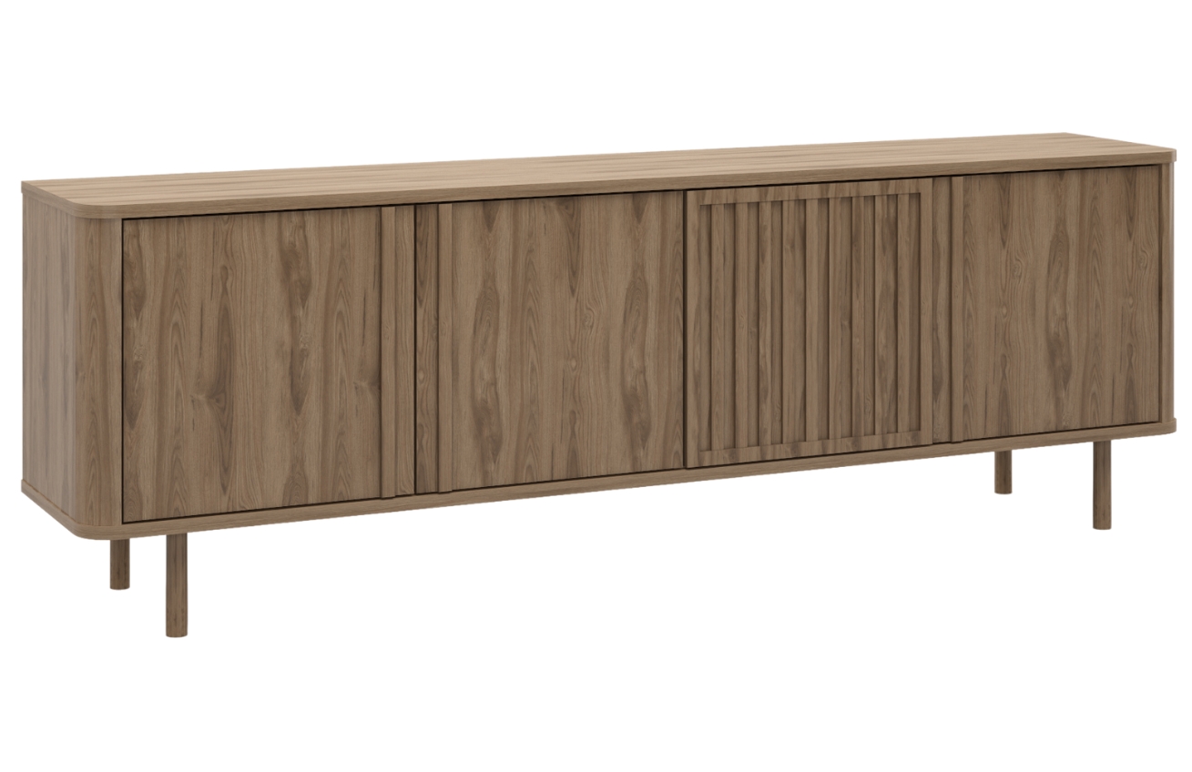 Marckeric Hnědý lakovaný TV stolek Salma 180 x 35 cm s dřevěným dekorem