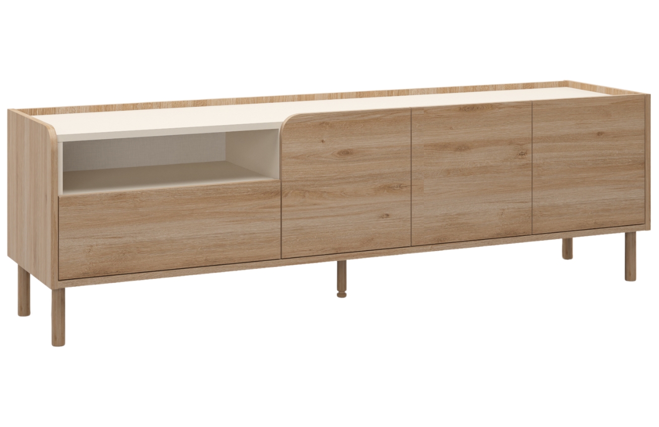 Marckeric Šedohnědý lakovaný TV stolek Monza 141 x 44 cm s dřevěným dekorem