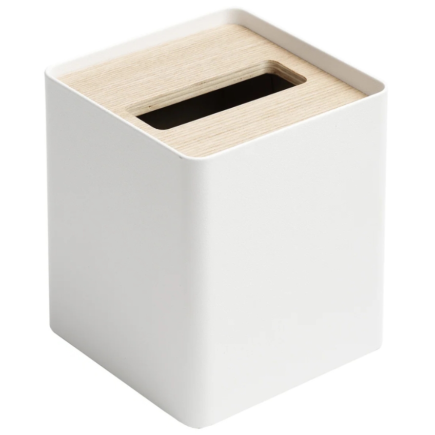 YAMAZAKI Bílý kovový box na ubrousky Rin 13 x 13 cm