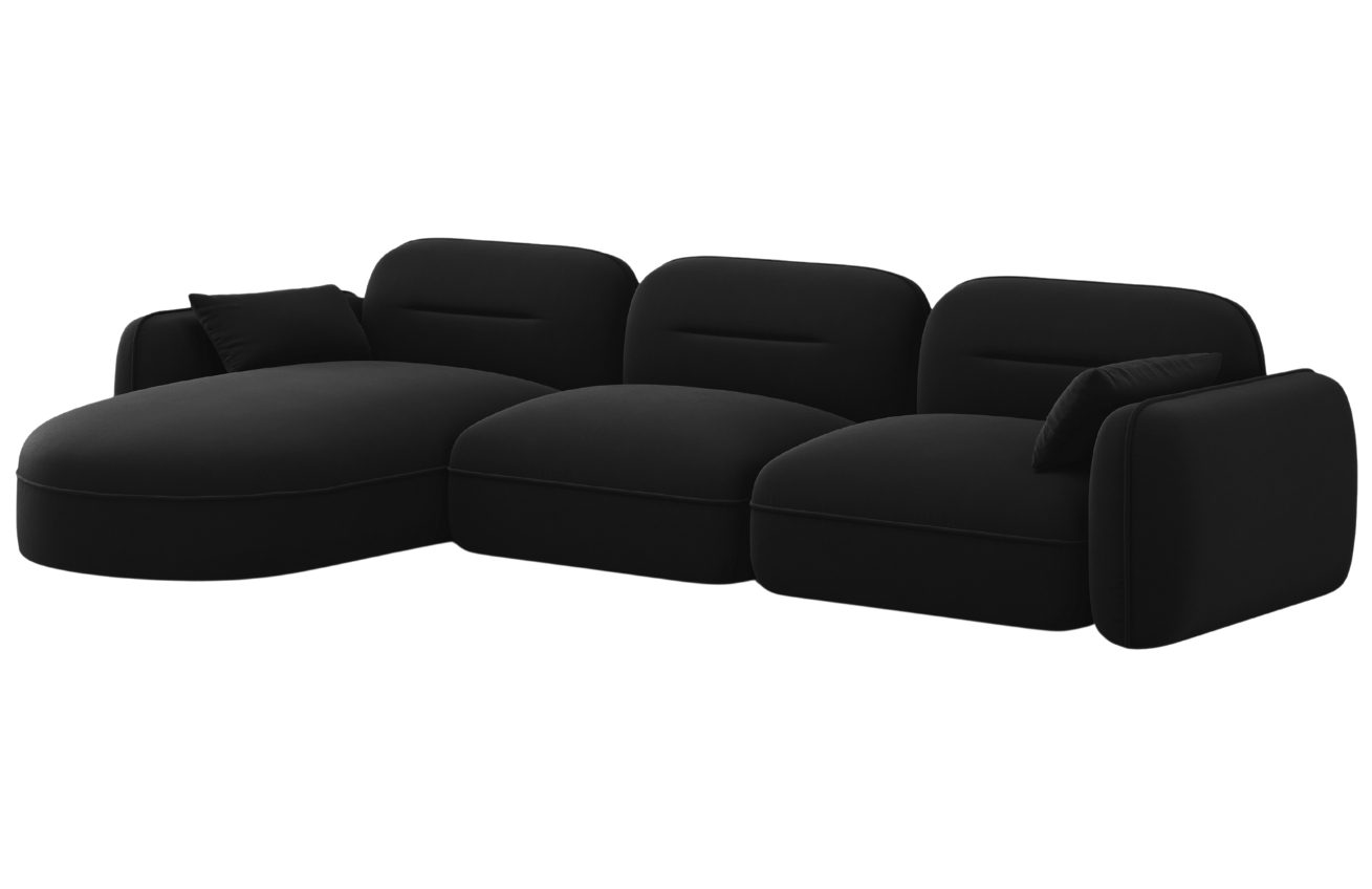 Cosmopolitan Design Černá sametová rohová pohovka Sydney 320 cm