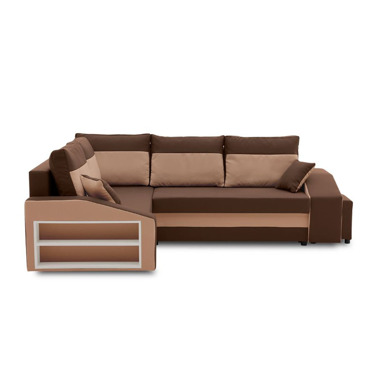 Rozkládací rohová sedací souprava GRANDE s taburety a poličkou model 2 Levá v-ne-mik20-48