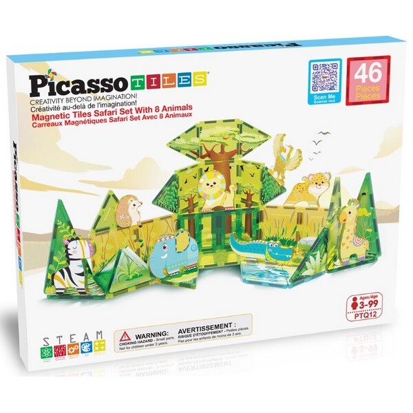 PicassoTiles magnetická stavebnice Safari Set s 8 zvířaty