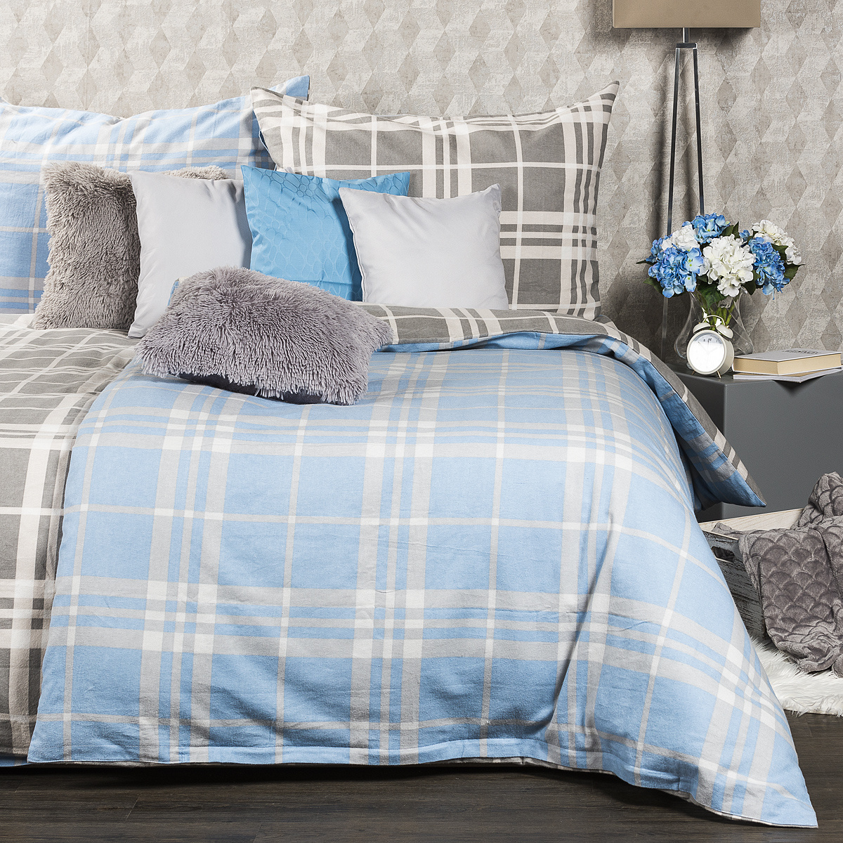 4Home Flanelové povlečení Modrá kostka