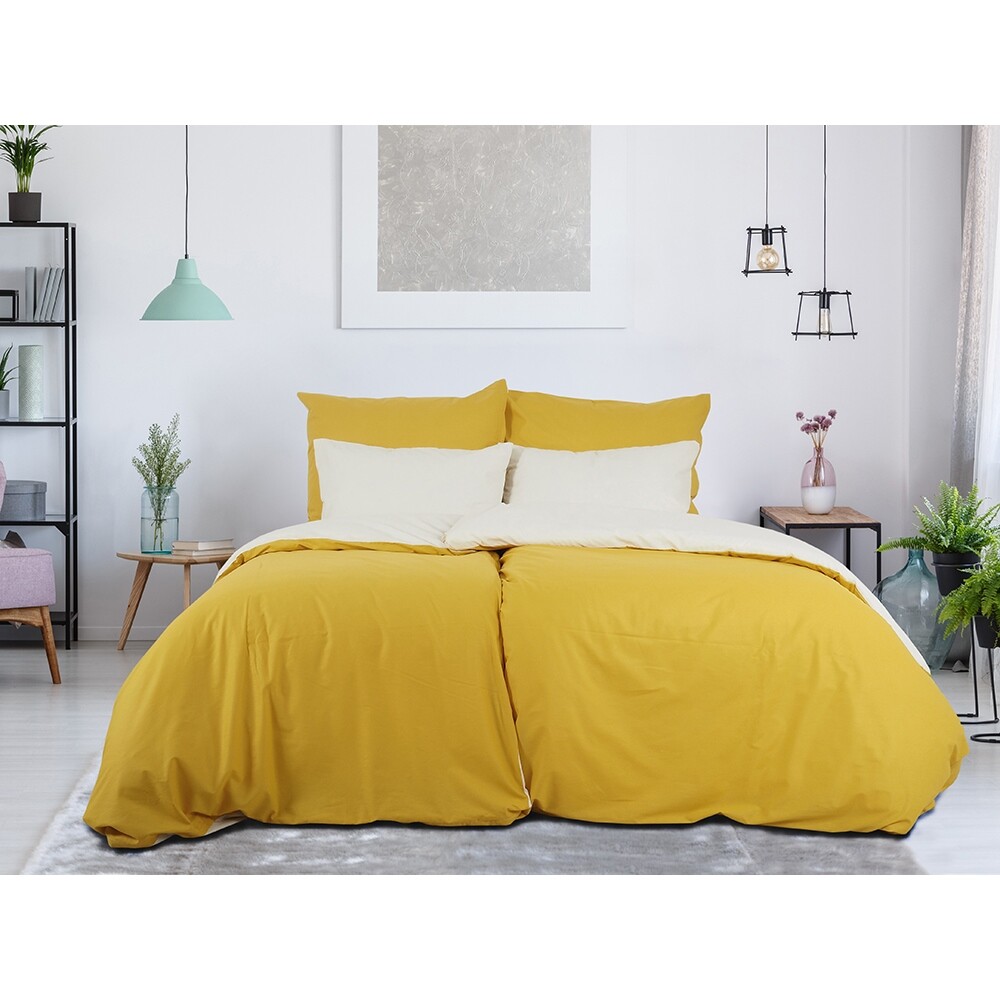 B.E.S. Petrovice Bavlněné povlečení Double face hořčicová/kávová