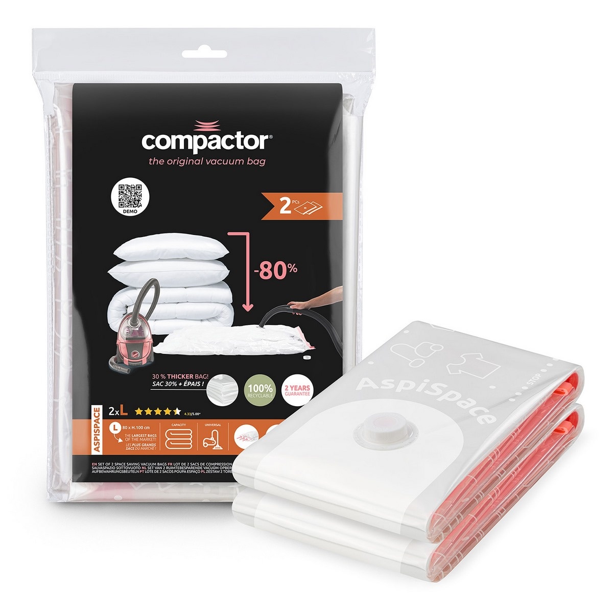 Compactor 2dílná sada vakuových úložných pytlů Bag Aspispace L
