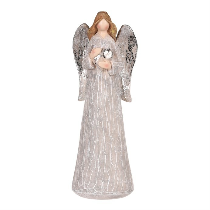 Dekorace Anděl se stříbrnými křídly a srdcem