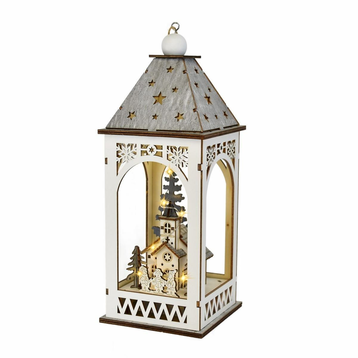 Dřevěná lucerna s vánočním motivem a LED osvětlením