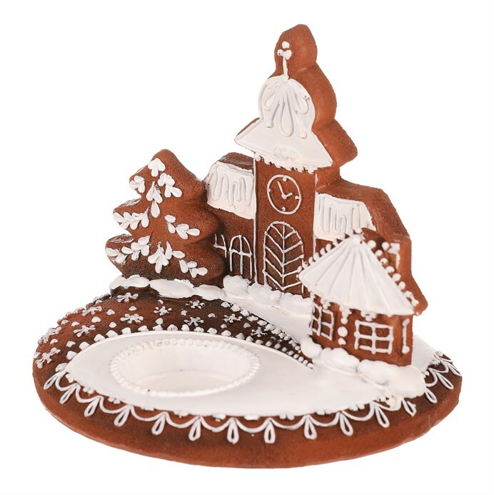 Svícen perníkový s kostelíkem - polyresin