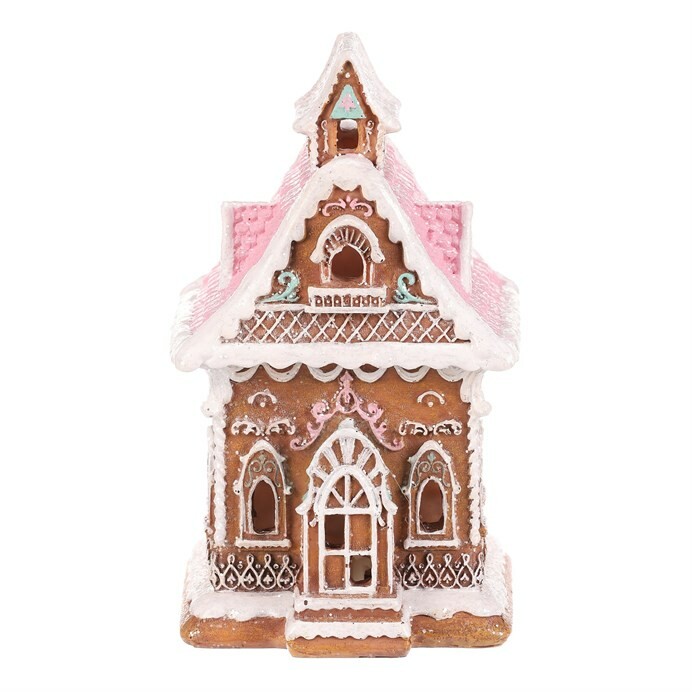 Vánoční dekorace Perníková chaloupka s růžovou střechou