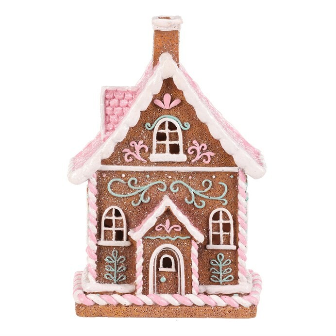 Vánoční dekorace Perníkový domek s růžovou střechou