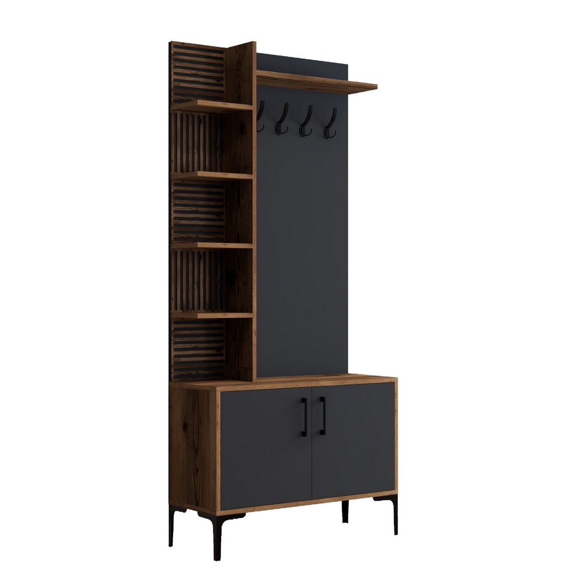 Vešák s botníkem a policemi Viyana Walnut and Anthracite