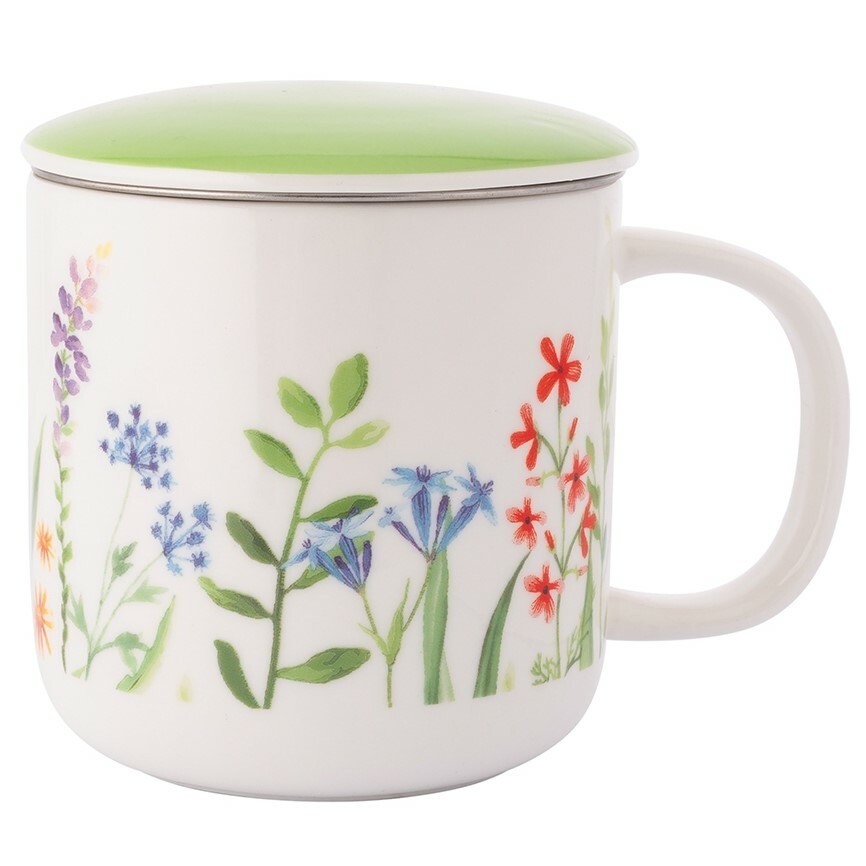 Altom Porcelánový hrnek s čajítkem a víčkem Nature Awakening 380 ml