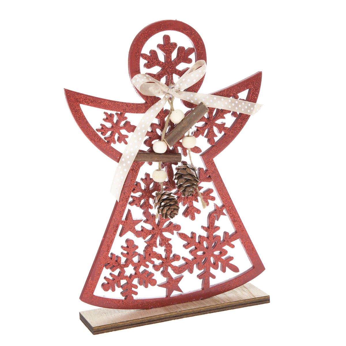 Dřevěný anděl s vločkami