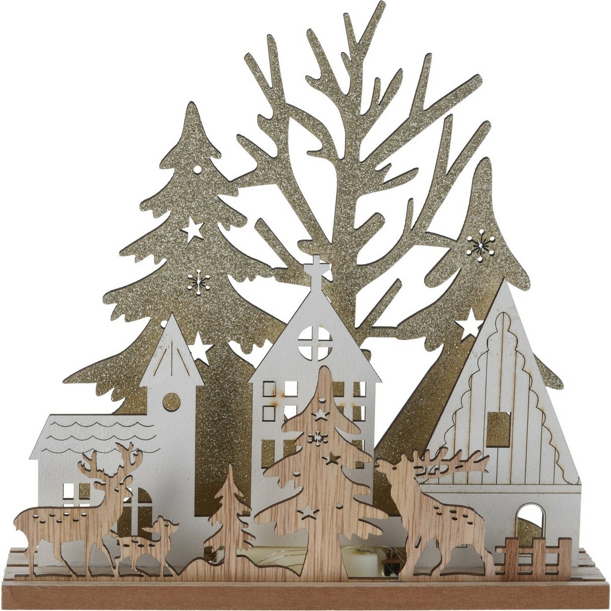 Vánoční stolní LED lampa Domky s jeleny