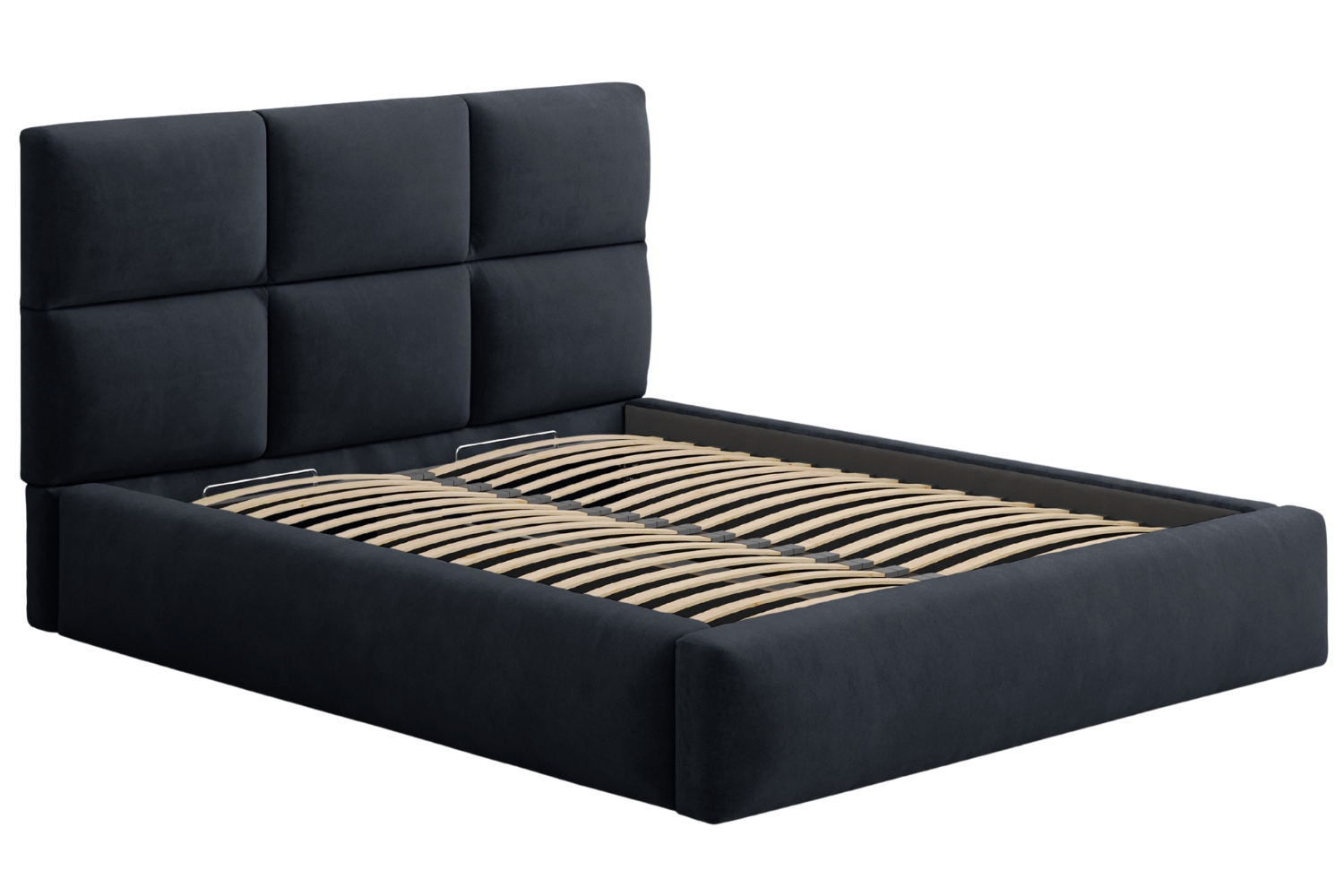 Windsor & Co Tmavě modrá sametová dvoulůžková postel Libera 160 x 200 cm s úložným prostorem