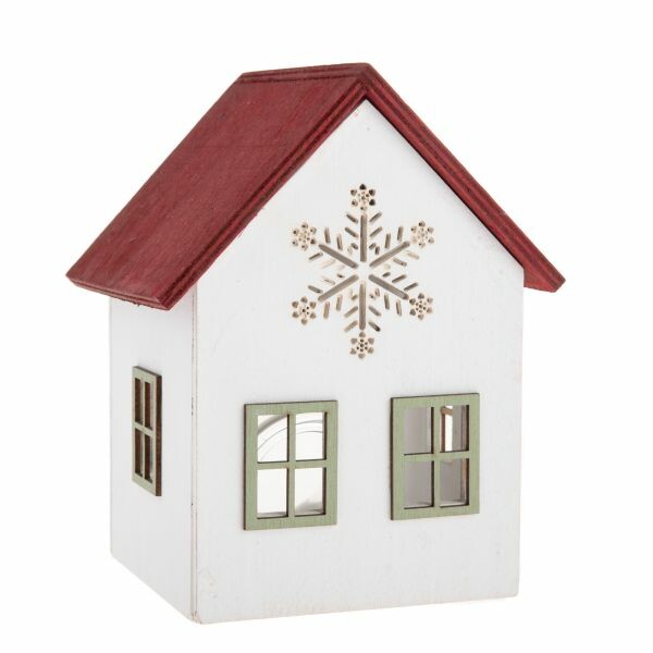 Dřevěný svícen se sklem Domek s vločkou