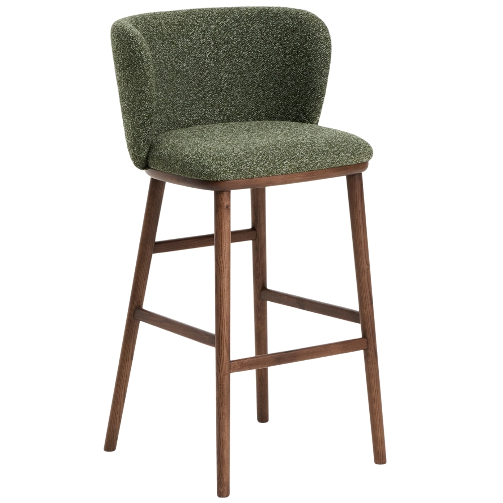 Kave Home Zelená barová židle Ciselia 75 cm s ořechovou podnoží