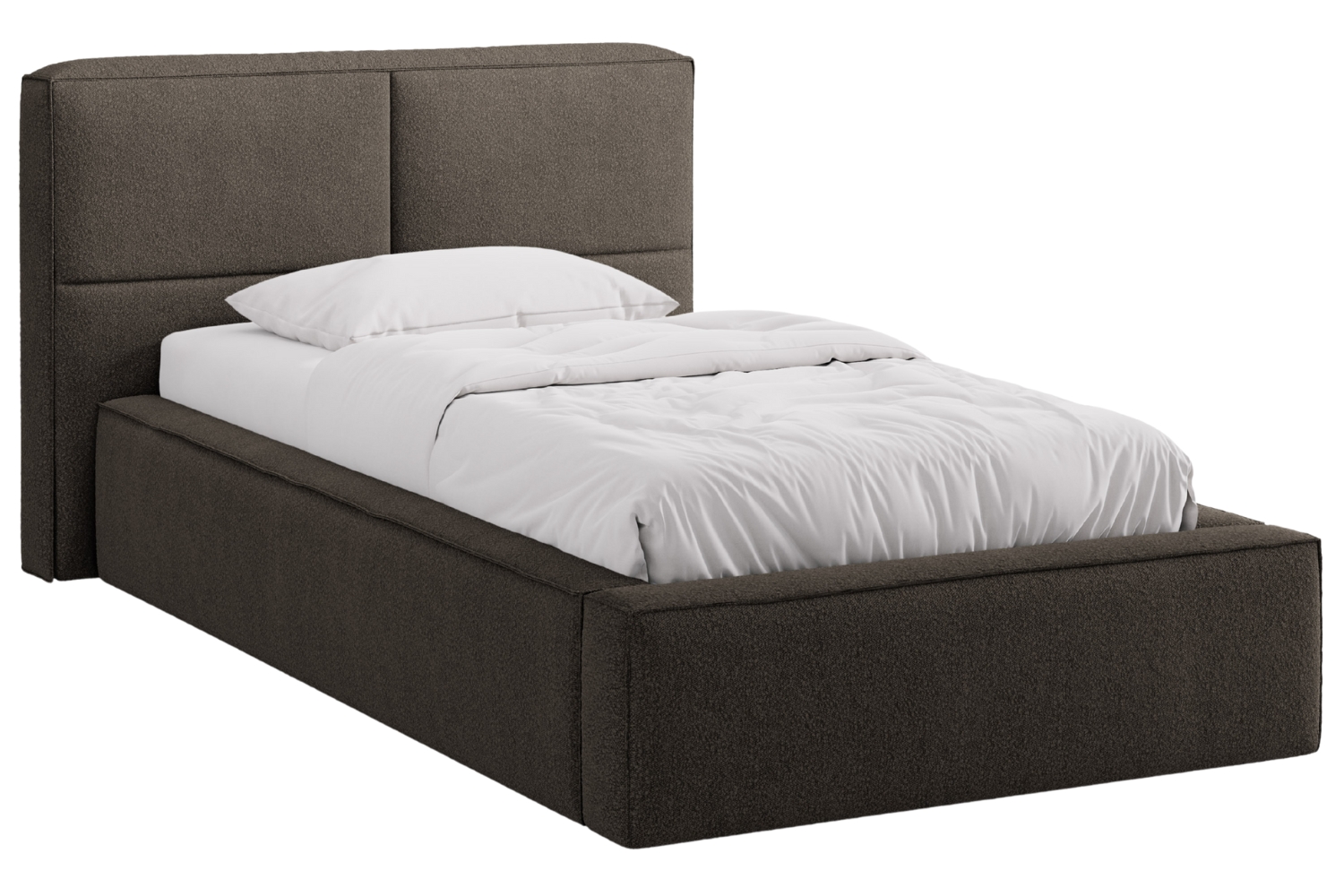 Micadoni Hnědošedá bouclé jednolůžková postel Darren 90 x 200 cm s úložným prostorem