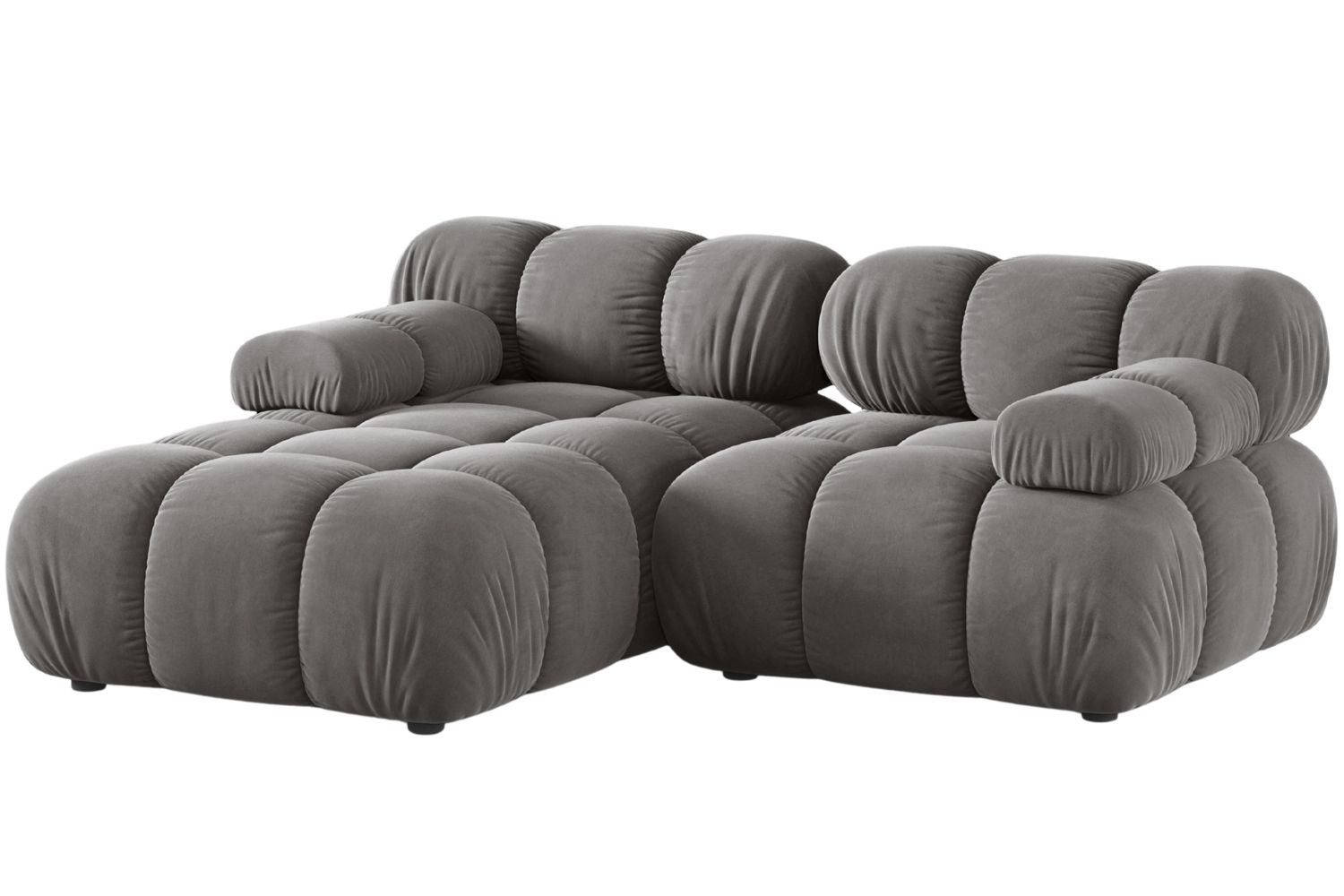 Micadoni Šedá sametová rohová pohovka Bellis 188 cm