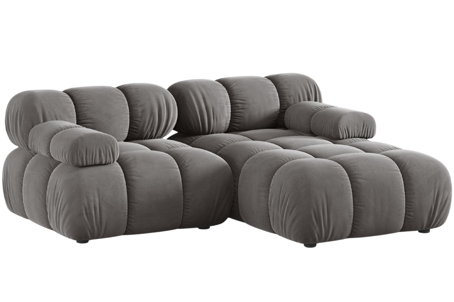 Micadoni Šedá sametová rohová pohovka Bellis 188 cm