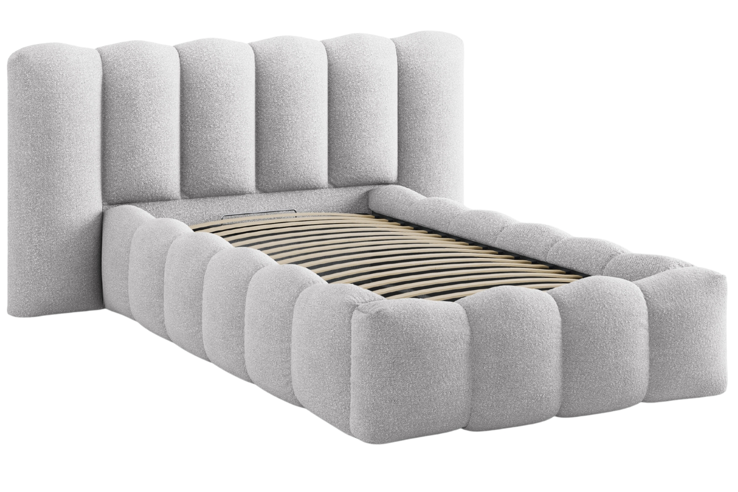 Micadoni Světle šedá bouclé jednolůžková postel Lupine 90 x 200 cm s úložným prostorem