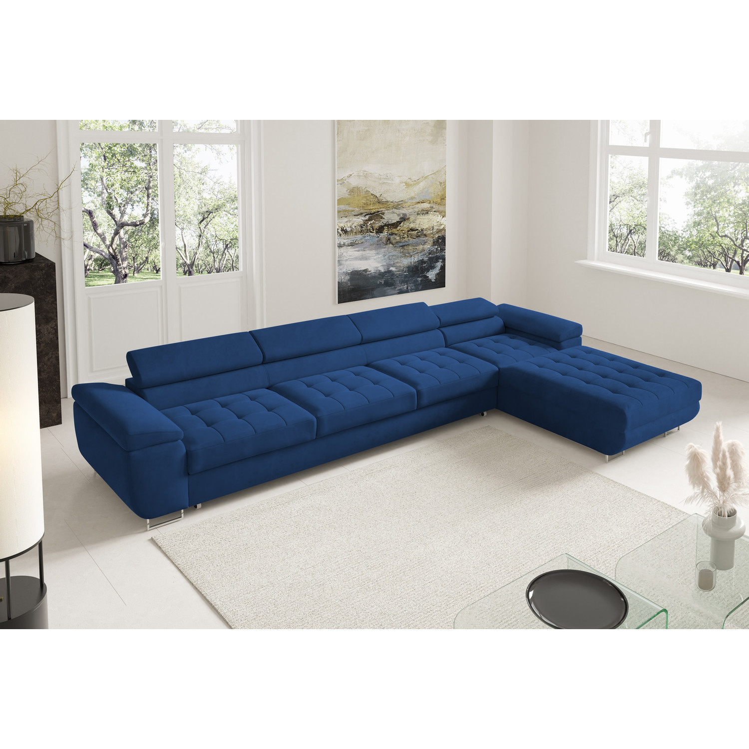 Rohová rozkládací sedací souprava BENJAMIN 272 XL Pravá Modrá I