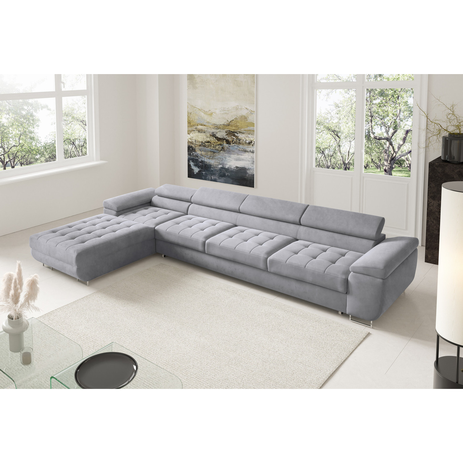 Rohová rozkládací sedací souprava BENJAMIN 272 XL Levá Šedá II