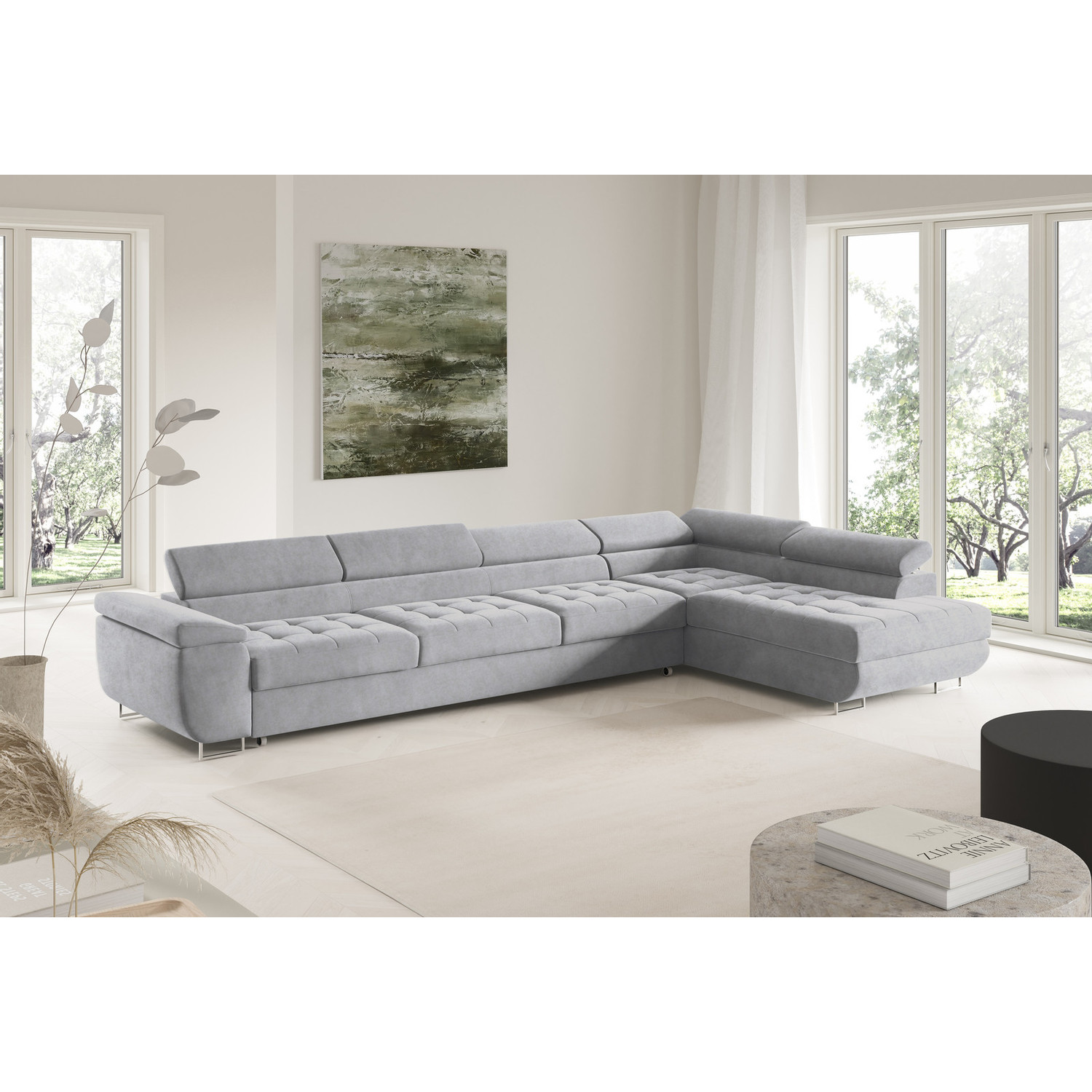 Rohová rozkládací sedací souprava BENJAMIN 155 XL Pravá Šedá II