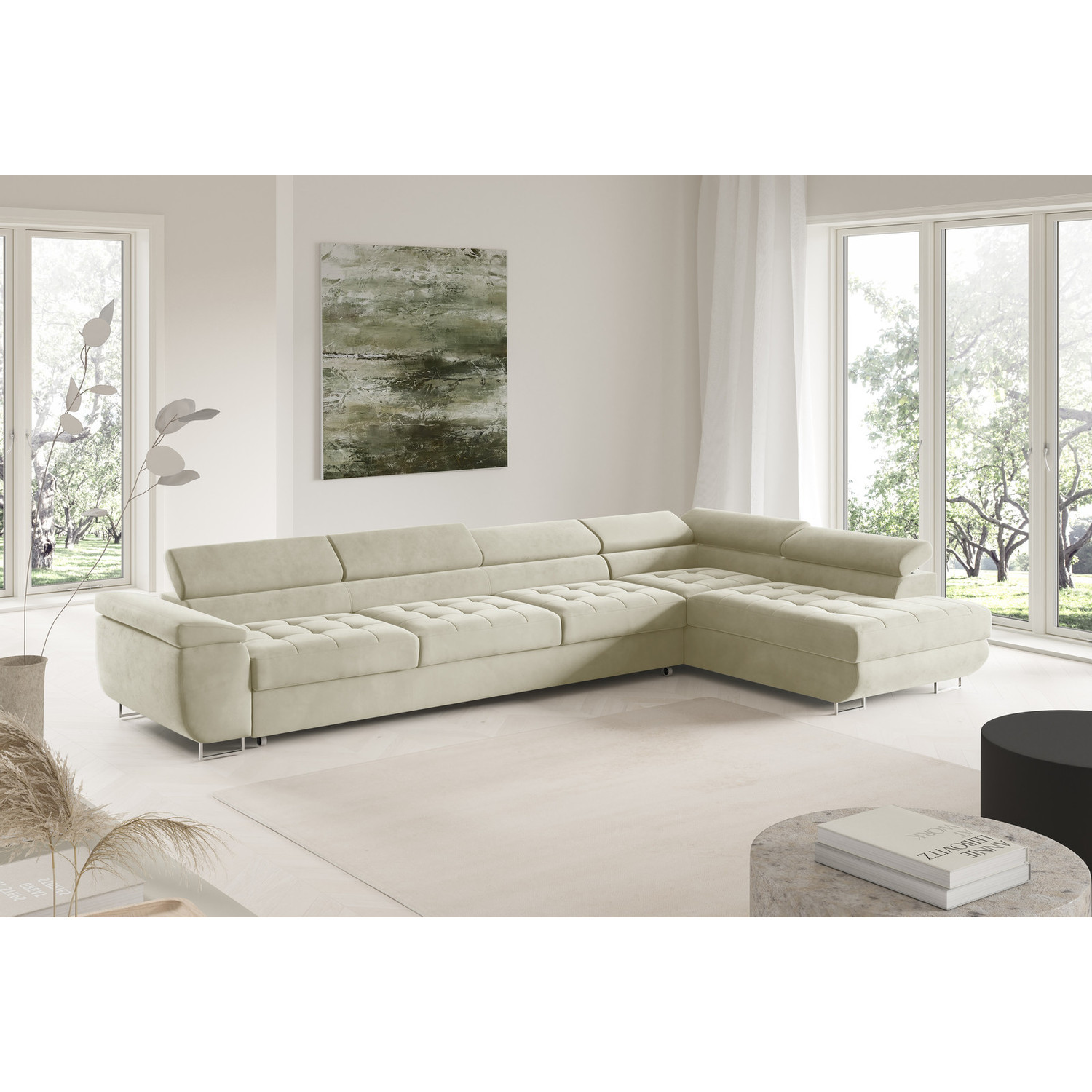 Rohová rozkládací sedací souprava BENJAMIN 155 XL Pravá Béžová I