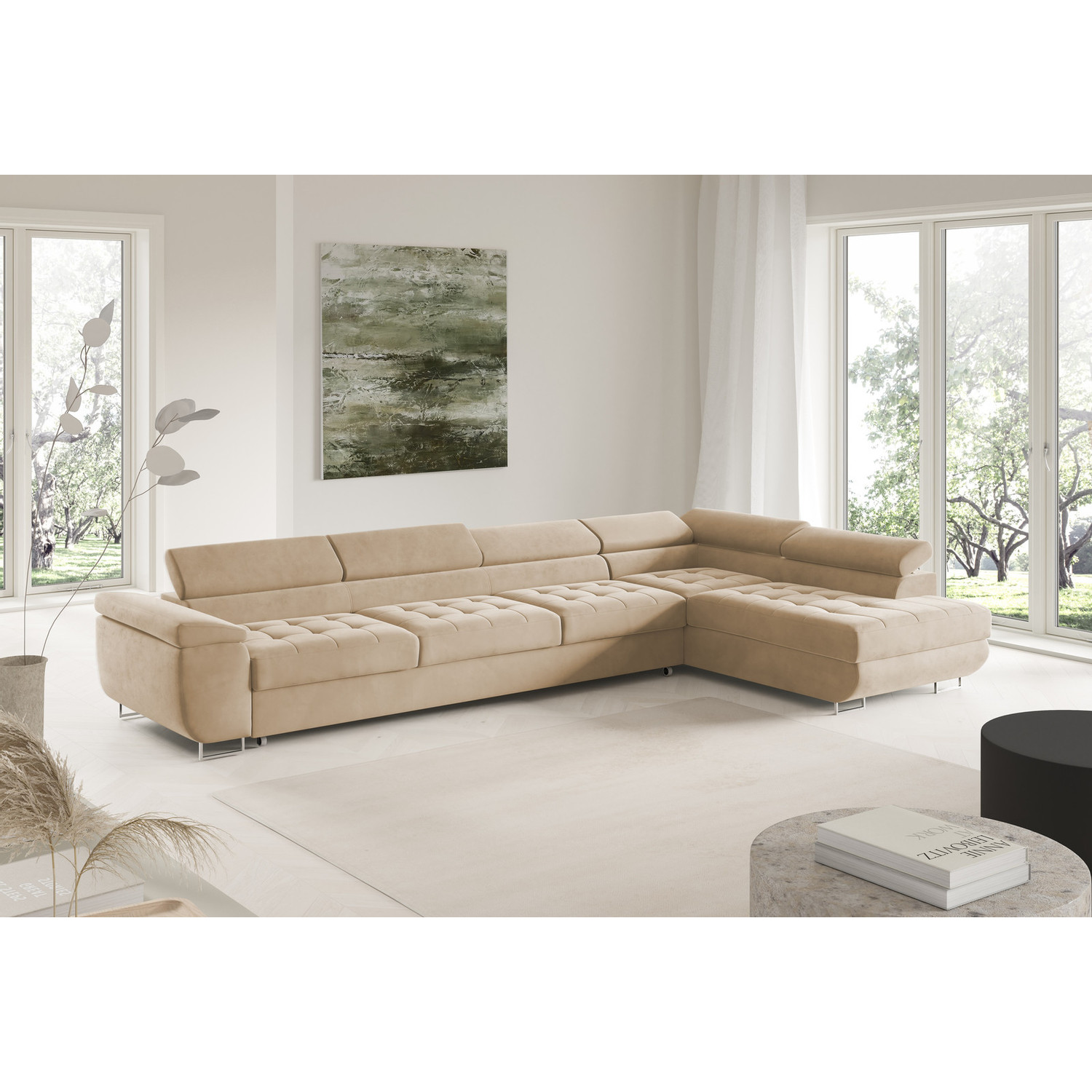 Rohová rozkládací sedací souprava BENJAMIN 155 XL Pravá Béžová