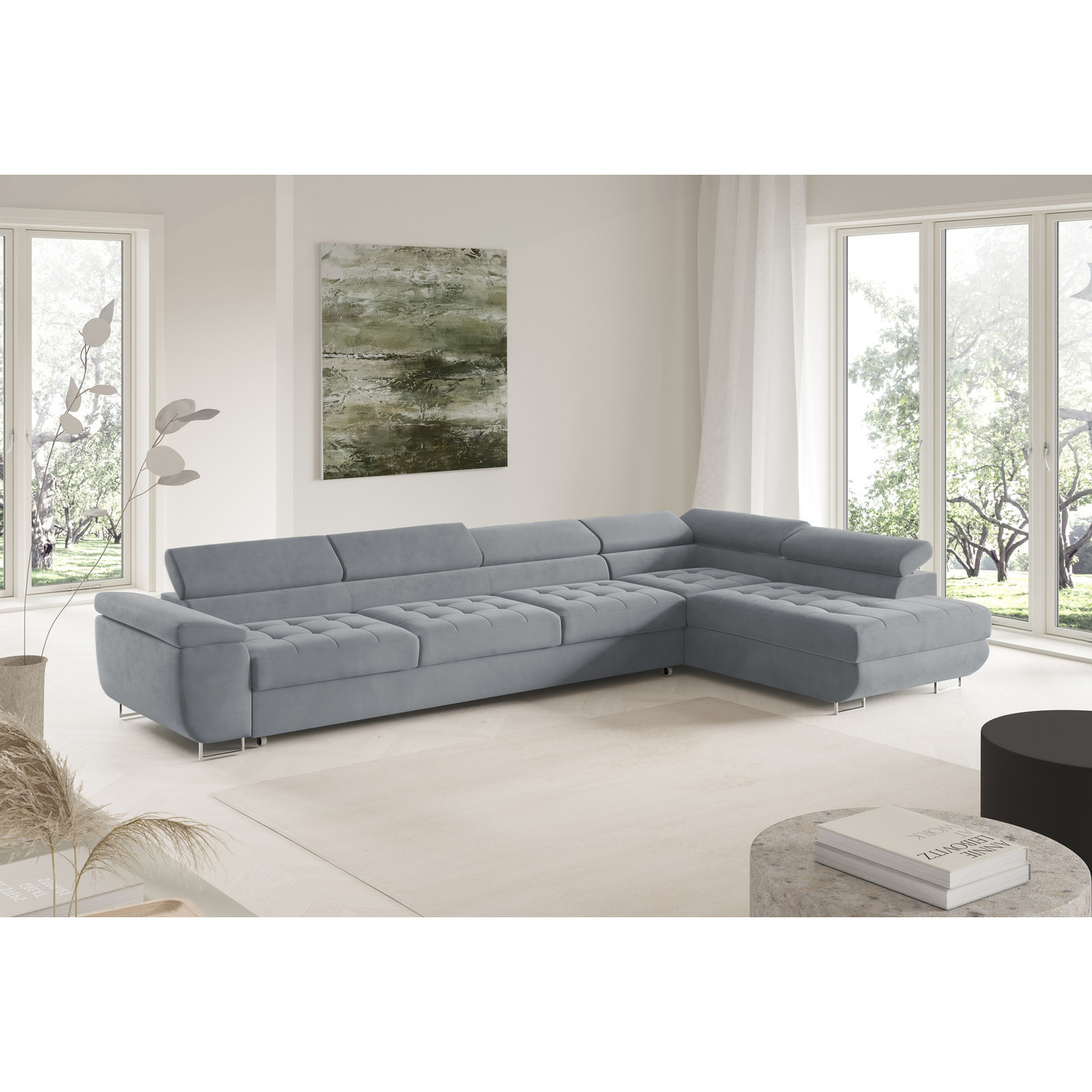 Rohová rozkládací sedací souprava BENJAMIN 155 XL Pravá Šedá