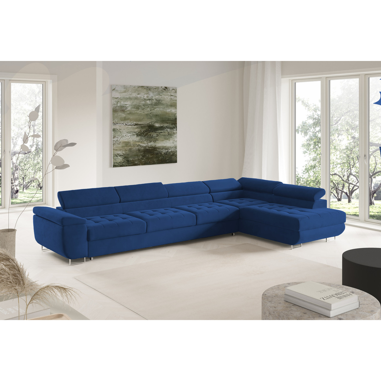 Rohová rozkládací sedací souprava BENJAMIN 155 XL Pravá Modrá I