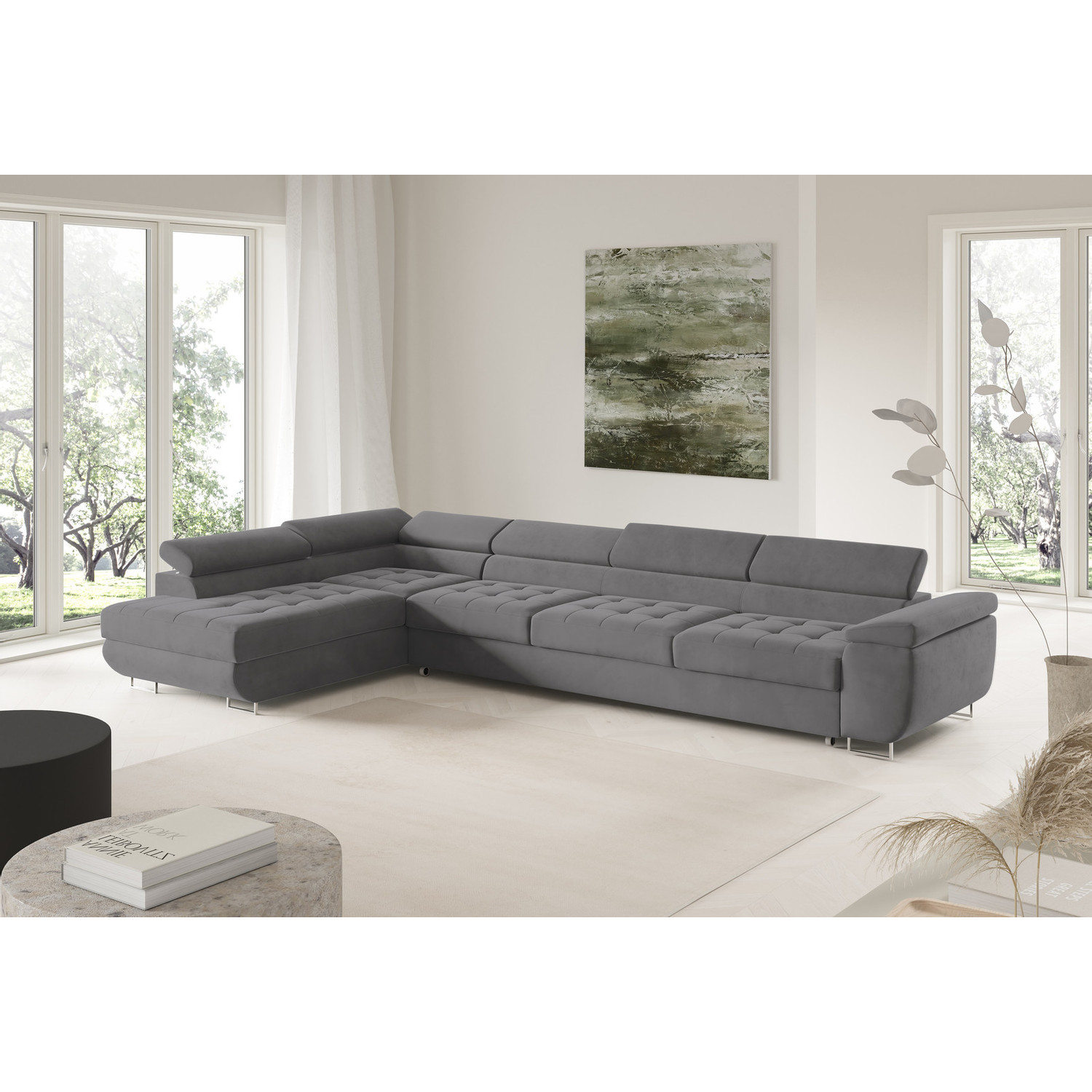 Rohová rozkládací sedací souprava BENJAMIN 155 XL Levá Šedá V