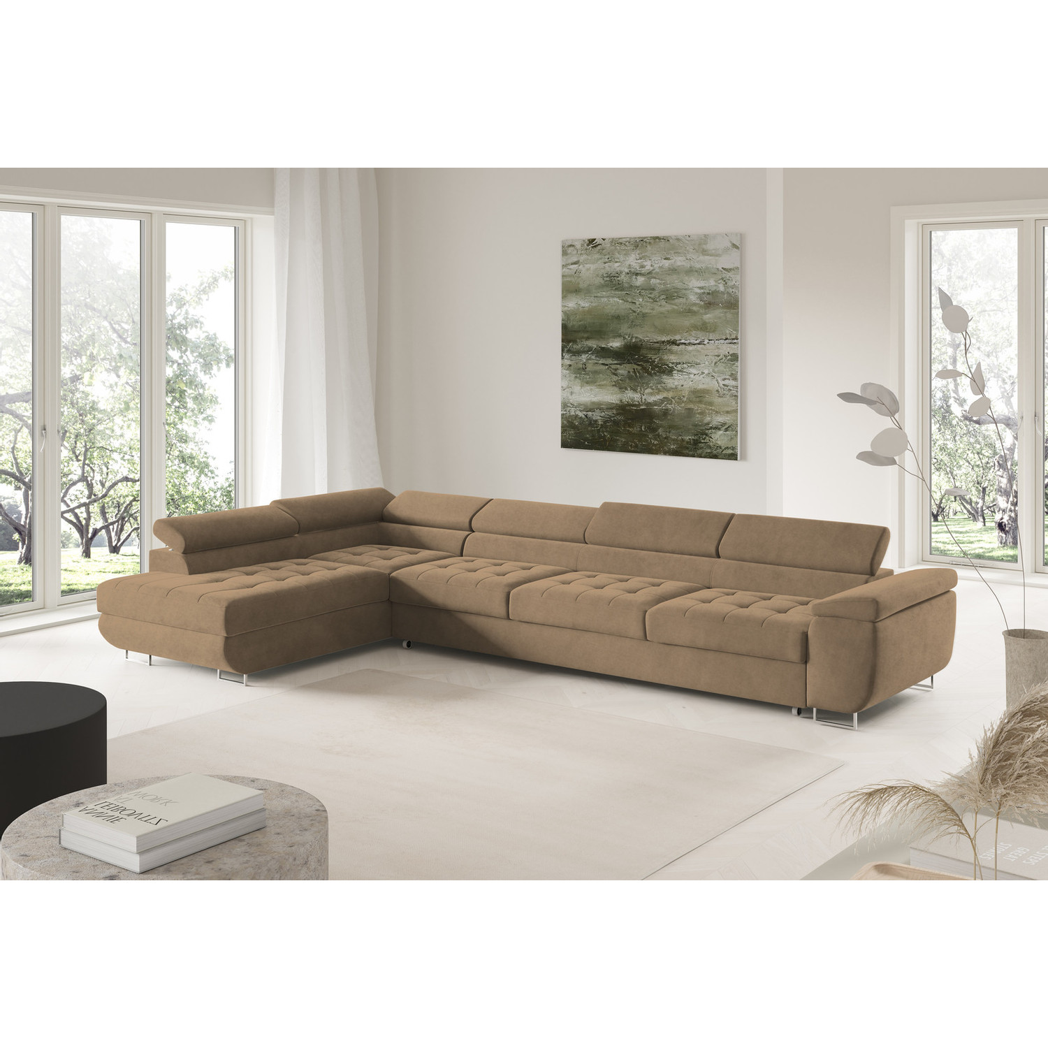 Rohová rozkládací sedací souprava BENJAMIN 155 XL Levá Hnědá