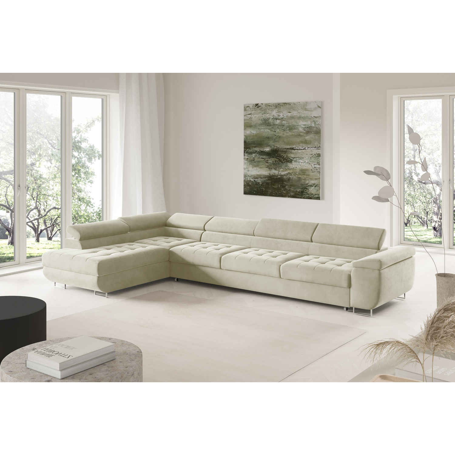 Rohová rozkládací sedací souprava BENJAMIN 155 XL Levá Béžová I