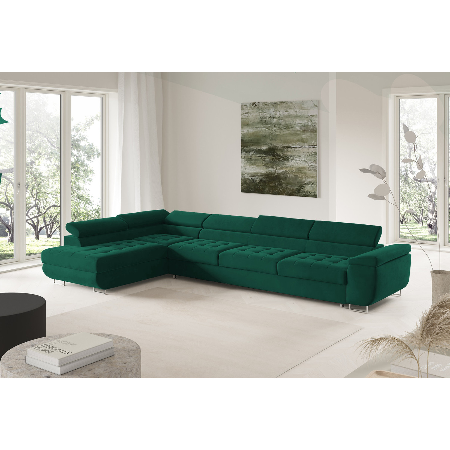 Rohová rozkládací sedací souprava BENJAMIN 155 XL Levá Zelená