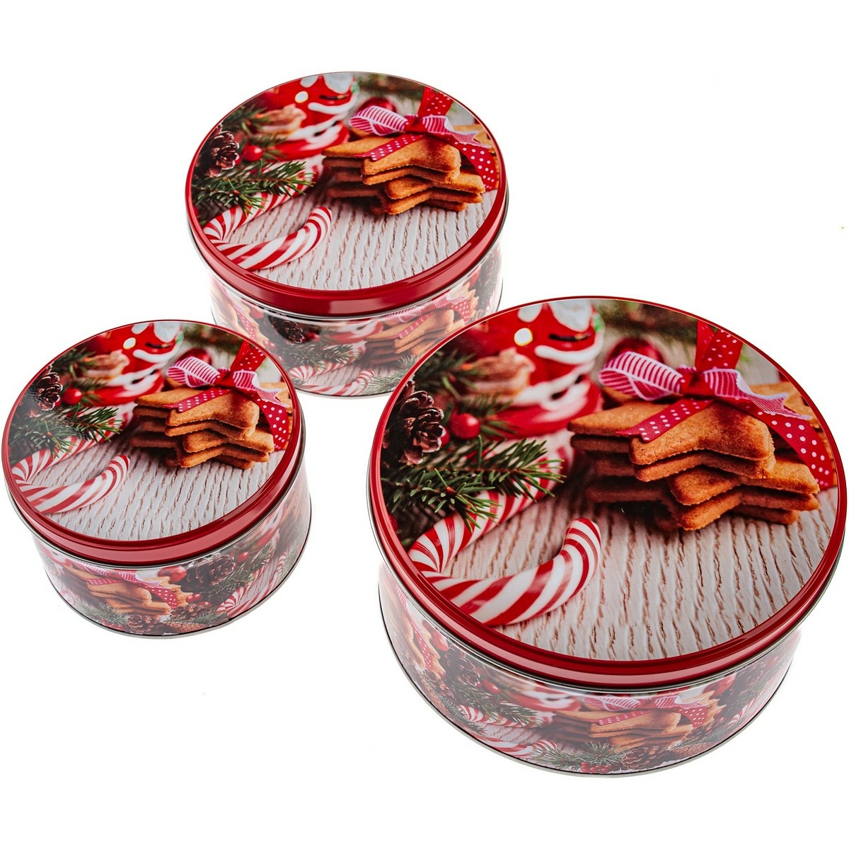 Sada 3 kulatých plechových dóz Cukroví