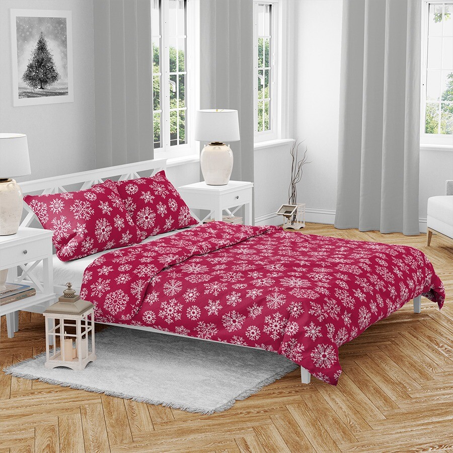 Vánoční bavlněné povlečení Vločky červené