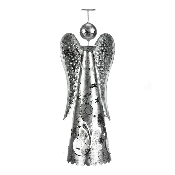 Vánoční kovová dekorace Anděl na čajovou svíčku