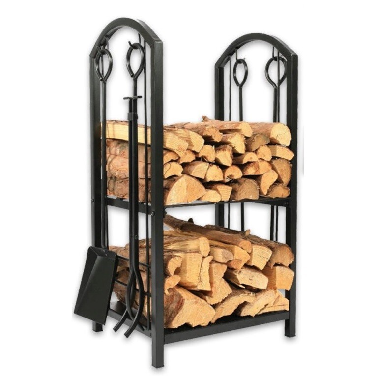 Aldotrade Stojan na dřevo krbový kovový s nářadím