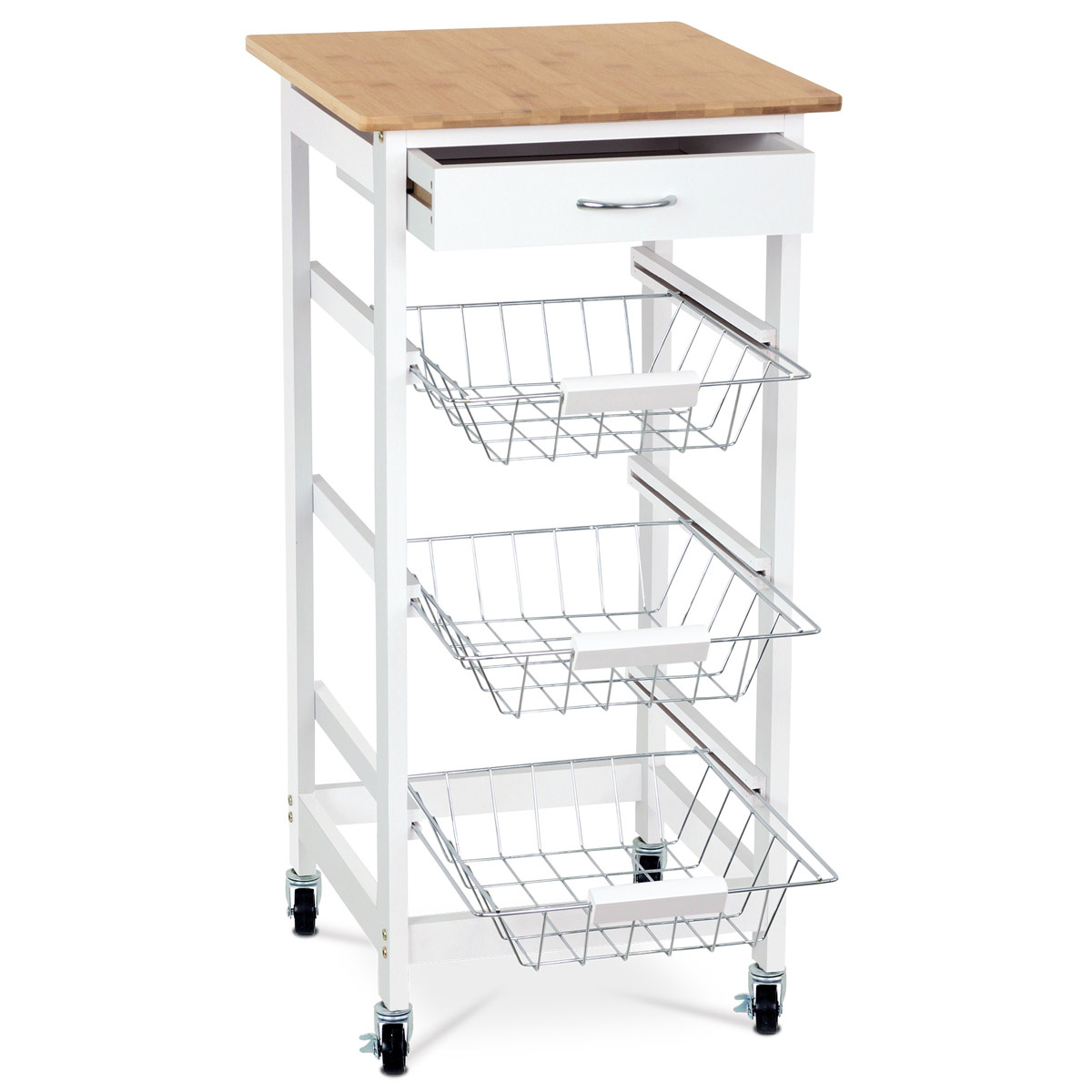 Bambusový pojízdný regál 3 košíky