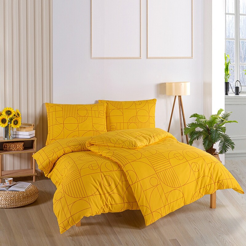 BedTex Bavlněné povlečení Geo Ray Flower žlutá