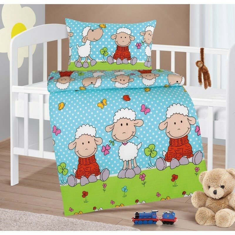 Bellatex Dětské krepové povlečení do postýlky Agáta Ovečka modrá