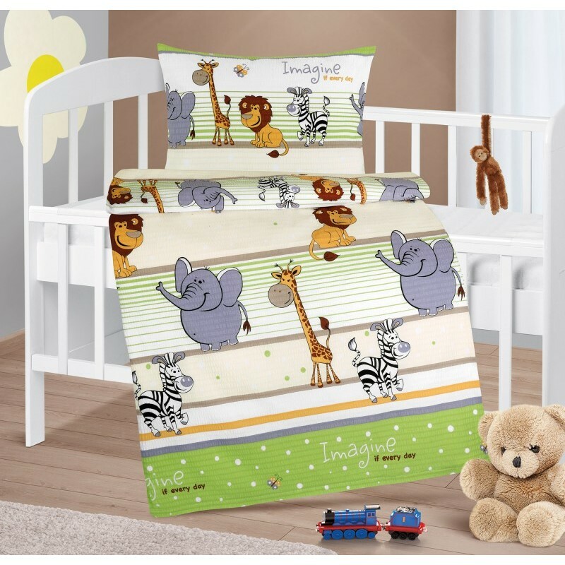 Bellatex Dětské krepové povlečení do postýlky Agáta Safari zelená