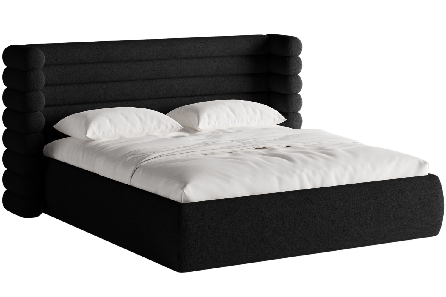 Černá bouclé dvoulůžková postel MICADONI Mount 160 x 200 cm
