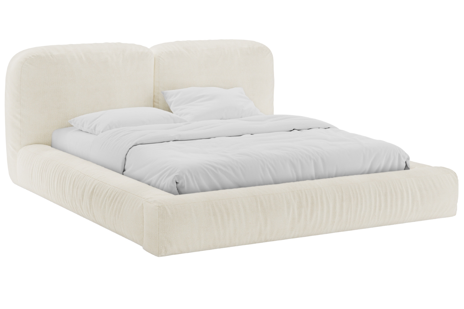 Micadoni Krémově bílá bouclé dvoulůžková postel Martina 160 x 200 cm s úložným prostorem