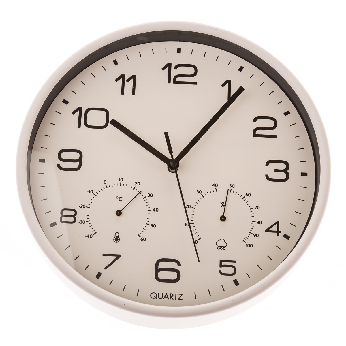 Nástěnné hodiny s těploměrem a vlhkoměrem 25 cm