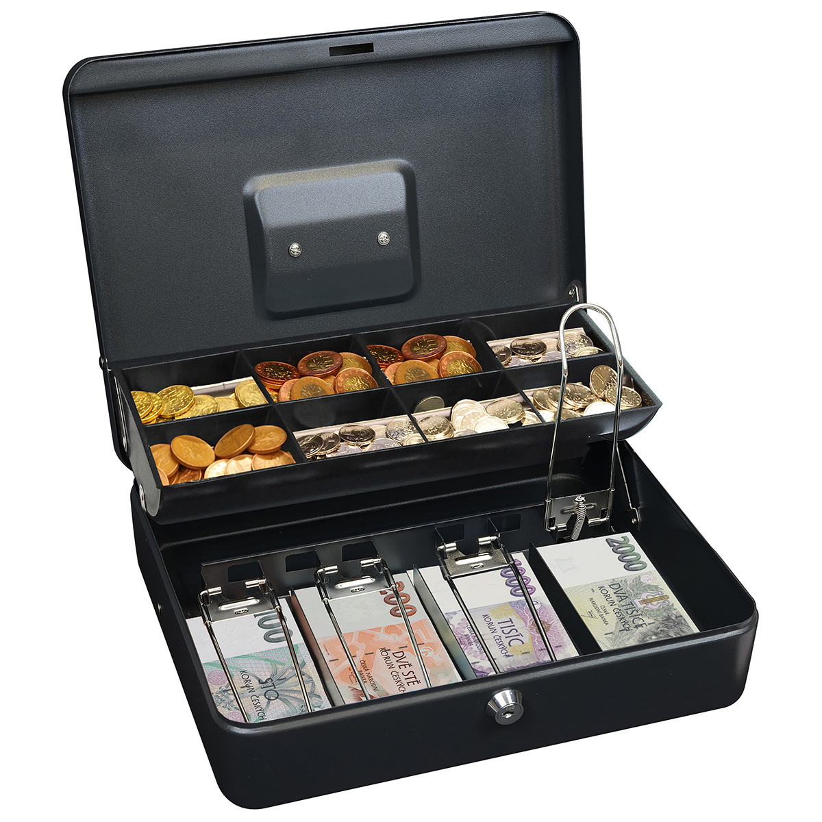 Ocelová pokladnička na koruny TS.015.CZK.FIX černá